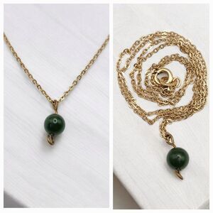 Vintage Krementz Genuine Emerald Dainty Minimalist 17" Necklace Gold Tone